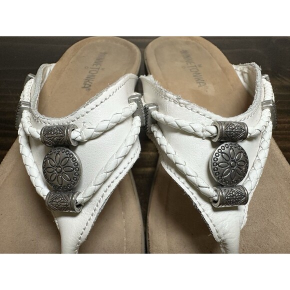 Minnetonka Silverbay White Leather Sandals‎ Slip On Western Women's 8 - Picture 7 of 10